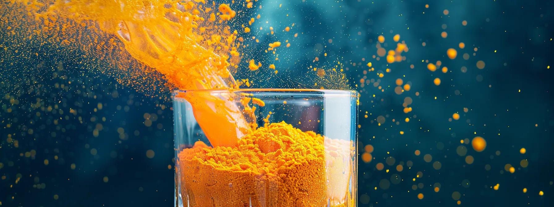a dynamic close-up of vibrant electrolyte powder cascading into a clear glass of water, creating a stunning splash that symbolizes revitalization and optimal hydration.