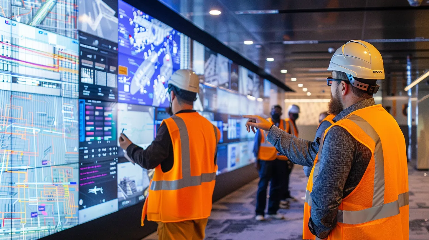 a dynamic construction project site showcases a diverse team engaged in a spirited progress meeting. a dynamic construction project site showcases a diverse team engaged in a spirited progress meeting.