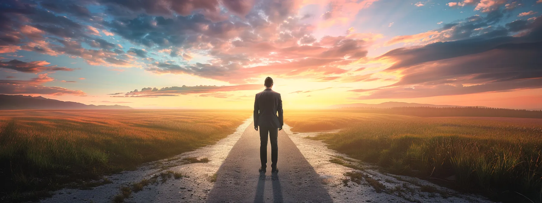 a dynamic entrepreneur stands confidently at a crossroads, illuminated by warm sunset light, symbolizing the pivotal moment of choosing the right franchise path with expert guidance. a dynamic entrepreneur stands confidently at a crossroads, illuminated by warm sunset light, symbolizing the pivotal moment of choosing the right franchise path with expert guidance.