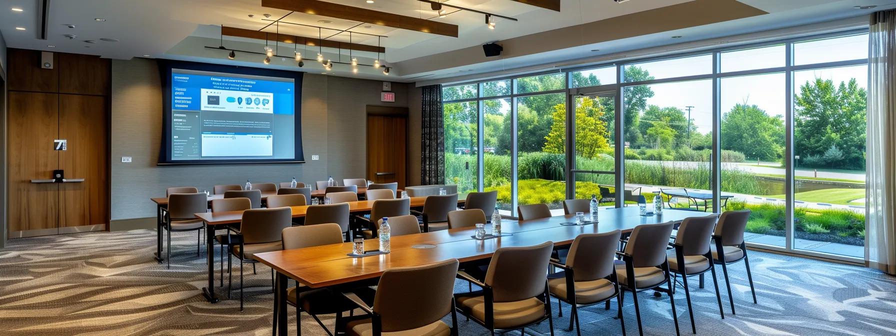a dynamic event management meeting in a sleek, modern laval conference room, featuring a diverse team of professionals engaged in strategic discussions, with a digital display showcasing integrated scheduling software and vendor coordination plans.