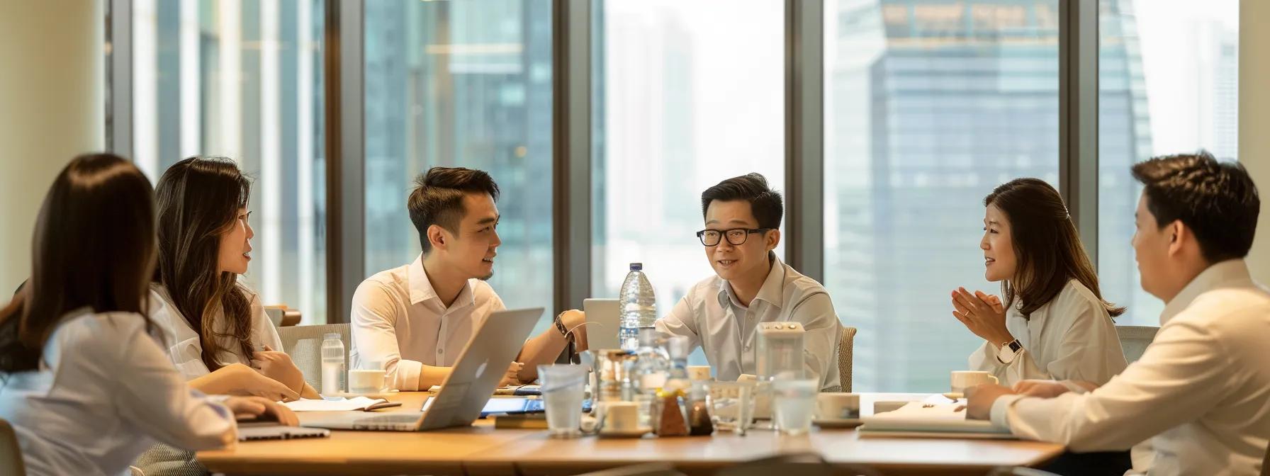 a dynamic group of professionals engaged in an interactive workshop setting in a sleek singapore office, showcasing enthusiastic collaboration and vibrant discussions that highlight the successful transformation of their organization. a dynamic group of professionals engaged in an interactive workshop setting in a sleek singapore office, showcasing enthusiastic collaboration and vibrant discussions that highlight the successful transformation of their organization.