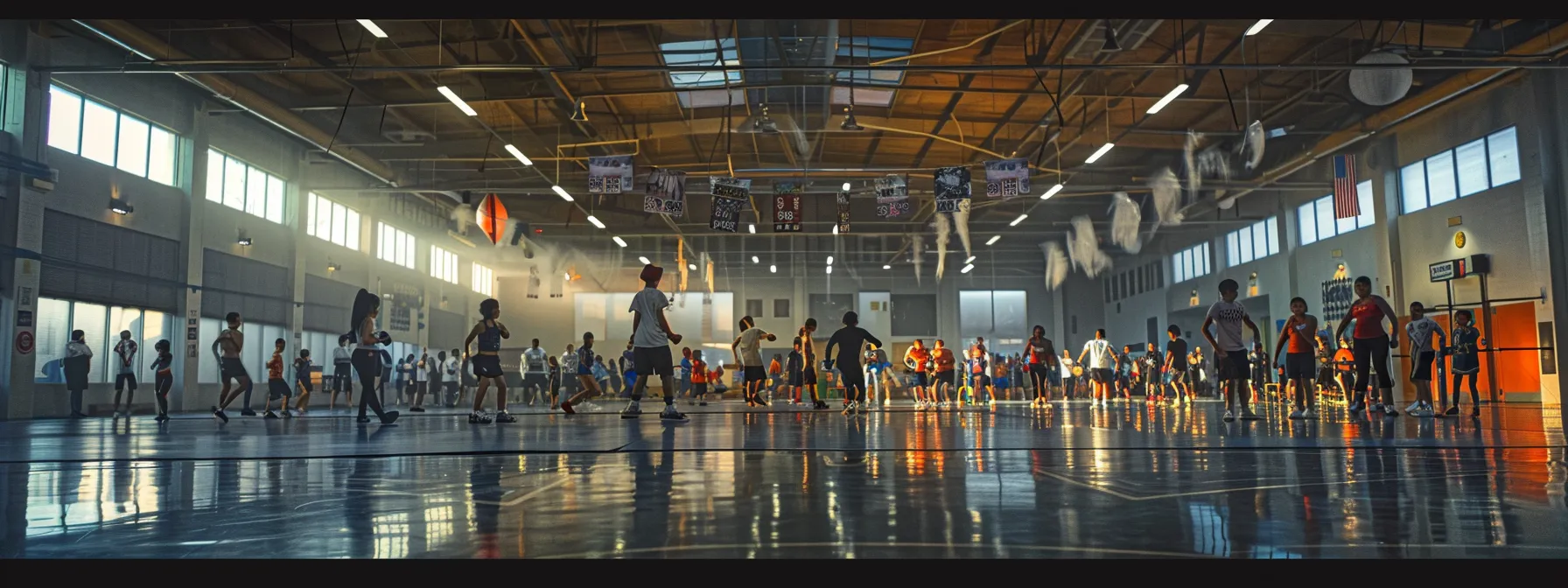 a dynamic indoor scene showcases a bustling martial arts school filled with diverse students engaging in a vibrant class, while promotional banners highlight targeted marketing strategies and community events, all under bright, focused lighting to emphasize the school’s energetic atmosphere. a dynamic indoor scene showcases a bustling martial arts school filled with diverse students engaging in a vibrant class, while promotional banners highlight targeted marketing strategies and community events, all under bright, focused lighting to emphasize the school’s energetic atmosphere.