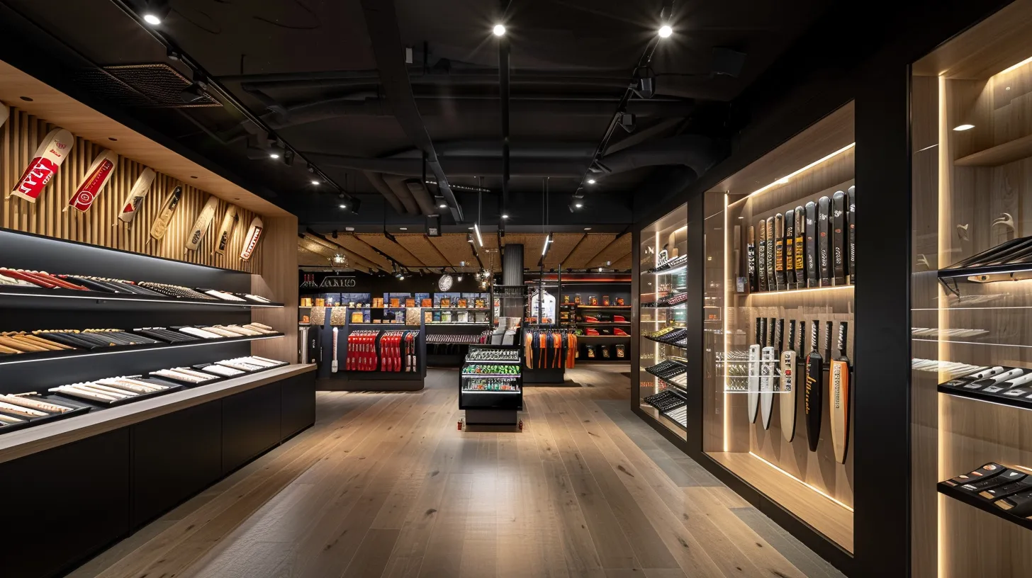 a dynamic indoor sports shop displays a range of gm cricket bats, from entry-level models to professional-grade options, showcasing their craftsmanship and distinctive designs under bright, focused lighting, emphasising a modern and engaging shopping experience for players of all ages. a dynamic indoor sports shop displays a range of gm cricket bats, from entry-level models to professional-grade options, showcasing their craftsmanship and distinctive designs under bright, focused lighting, emphasising a modern and engaging shopping experience for players of all ages.