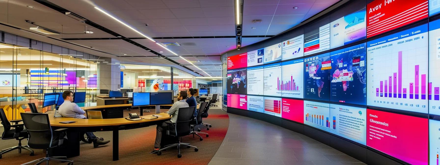 a dynamic, modern office environment showcasing a digital marketing team engaged in a strategic brainstorming session, with vibrant charts and graphs displayed on screens to emphasize the importance of ctr in optimizing ecommerce campaigns.