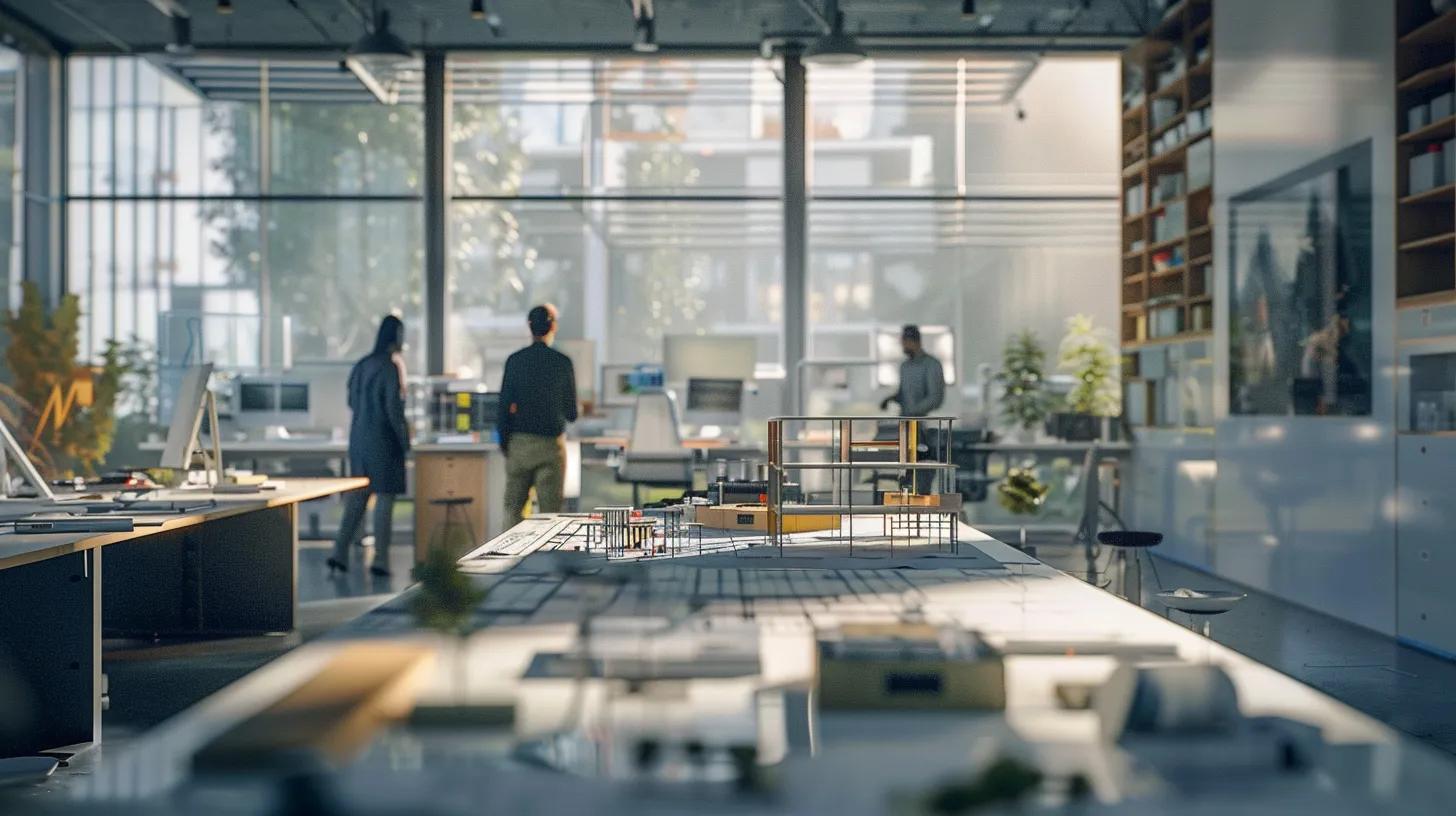 a dynamic office renovation scene showcases collaborative architects and engineers engaged in a strategic planning session, surrounded by blueprints and architectural models, highlighting the fusion of local insights and innovative designs to enhance workspace efficiency. a dynamic office renovation scene showcases collaborative architects and engineers engaged in a strategic planning session, surrounded by blueprints and architectural models, highlighting the fusion of local insights and innovative designs to enhance workspace efficiency.