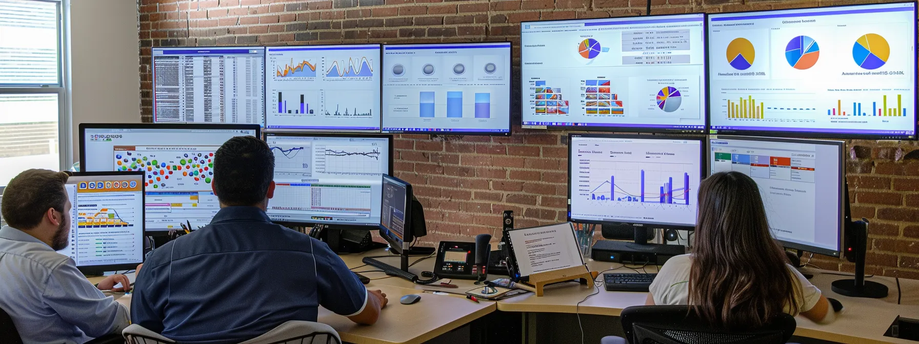 a dynamic office scene captures a focused marketing team analyzing data on multiple monitors, surrounded by vibrant seasonal advertisements and charts, emphasizing strategic planning for a successful ppc campaign.