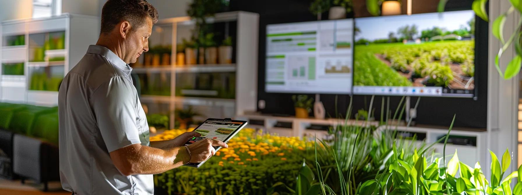 a dynamic office setting captures a confident landscaping professional analyzing a digital lawn care schedule on a sleek tablet, highlighting the strategic timing for aeration success amidst a backdrop of vibrant, carefully manicured turf displayed on a large screen. a dynamic office setting captures a confident landscaping professional analyzing a digital lawn care schedule on a sleek tablet, highlighting the strategic timing for aeration success amidst a backdrop of vibrant, carefully manicured turf displayed on a large screen.