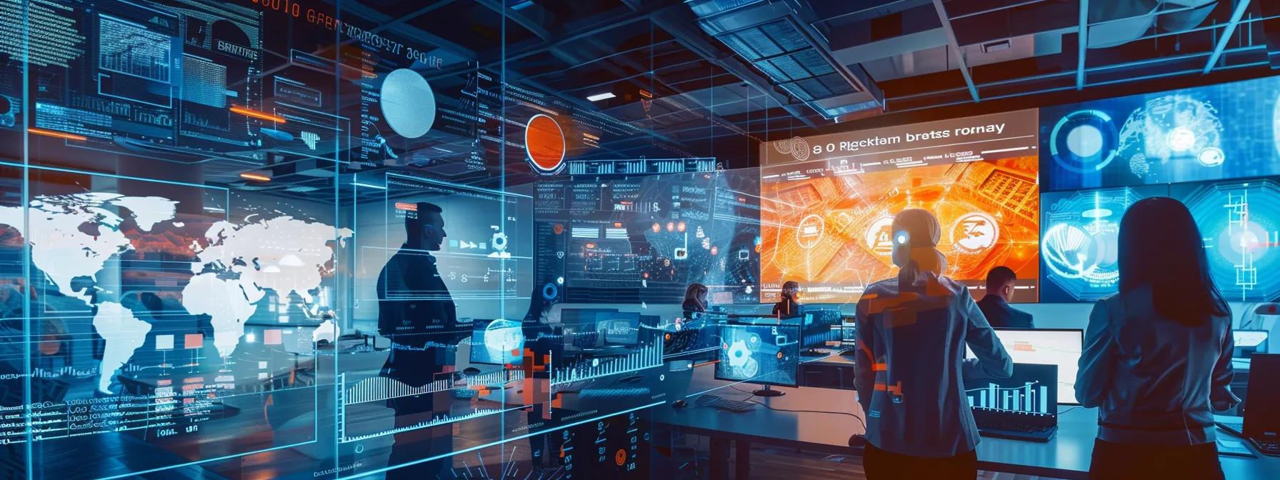 a dynamic office setting showcases a pr team collaborating over a vibrant digital display, utilizing strategic communication elements such as graphs and charts to illustrate innovative solutions for overcoming ctv advertising challenges.