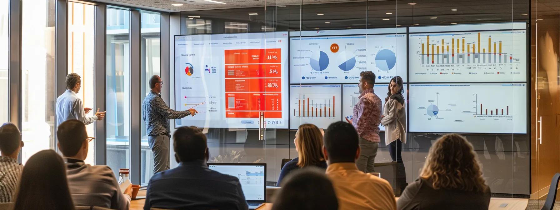 a dynamic office setting showcases a diverse group of employees engaged in a collaborative review session, surrounded by bright screens displaying interactive feedback metrics, highlighting the importance of transparency and professional growth in driving employee engagement. a dynamic office setting showcases a diverse group of employees engaged in a collaborative review session, surrounded by bright screens displaying interactive feedback metrics, highlighting the importance of transparency and professional growth in driving employee engagement.