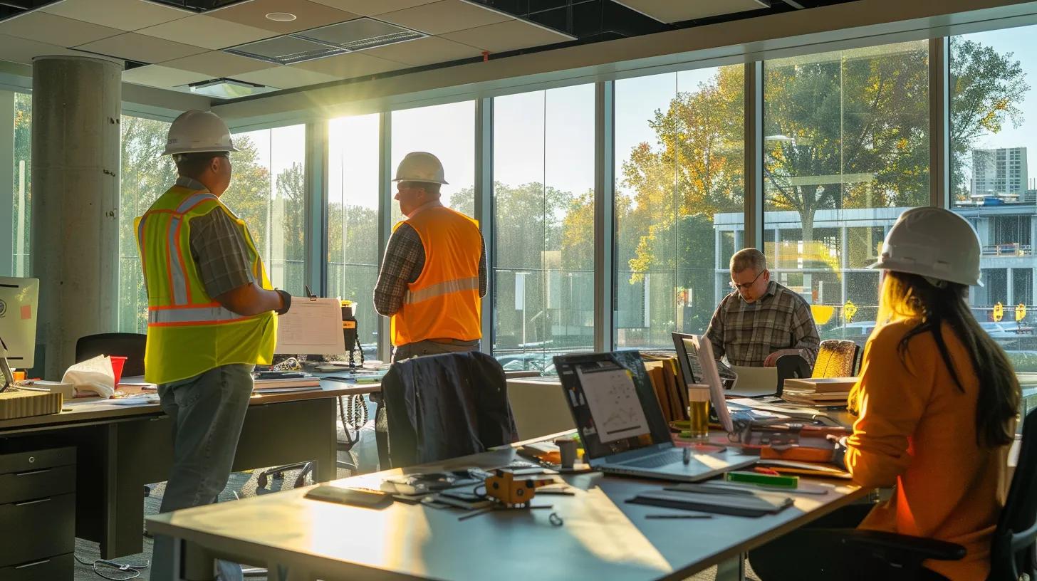 a dynamic office setting showcases a diverse team of contractors engaged in a collaborative project meeting, highlighting their commitment to innovative construction solutions and community development in knoxville, tn. a dynamic office setting showcases a diverse team of contractors engaged in a collaborative project meeting, highlighting their commitment to innovative construction solutions and community development in knoxville, tn.