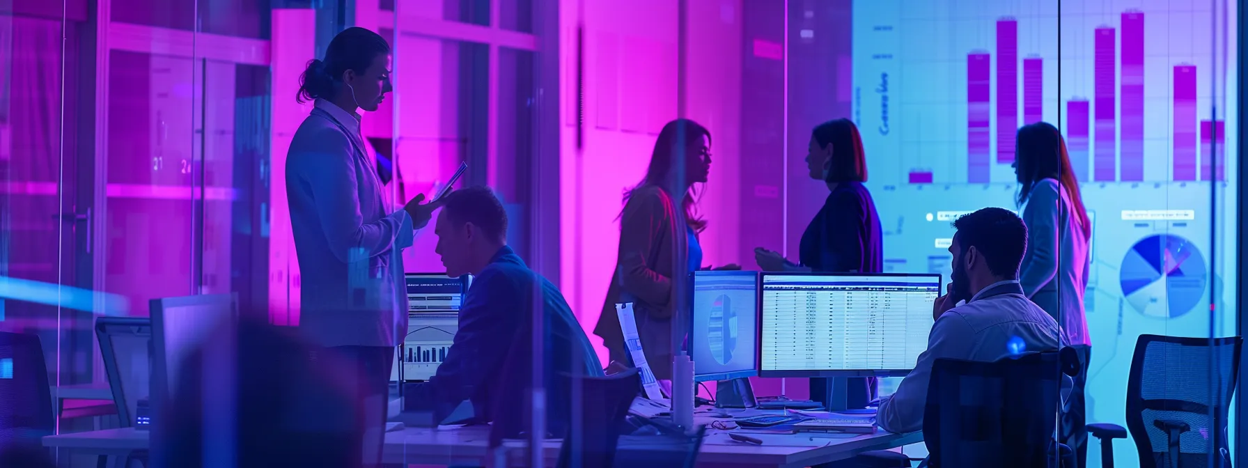 a dynamic office setting showcases a diverse team engaged in a strategy session, surrounded by vivid displays of digital analytics dashboards and conversion tracking metrics, symbolizing the pursuit of enhanced revenue growth and improved online presence for small businesses. a dynamic office setting showcases a diverse team engaged in a strategy session, surrounded by vivid displays of digital analytics dashboards and conversion tracking metrics, symbolizing the pursuit of enhanced revenue growth and improved online presence for small businesses.