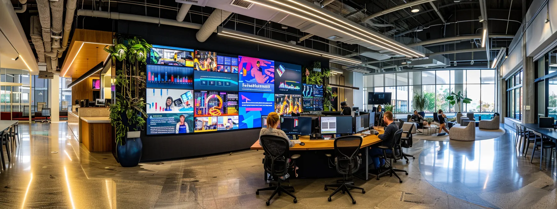 a dynamic office space filled with marketing professionals analyzing vibrant digital dashboards on large screens, showcasing data trends and user engagement metrics to enhance online strategies and boost small business revenue. a dynamic office space filled with marketing professionals analyzing vibrant digital dashboards on large screens, showcasing data trends and user engagement metrics to enhance online strategies and boost small business revenue.
