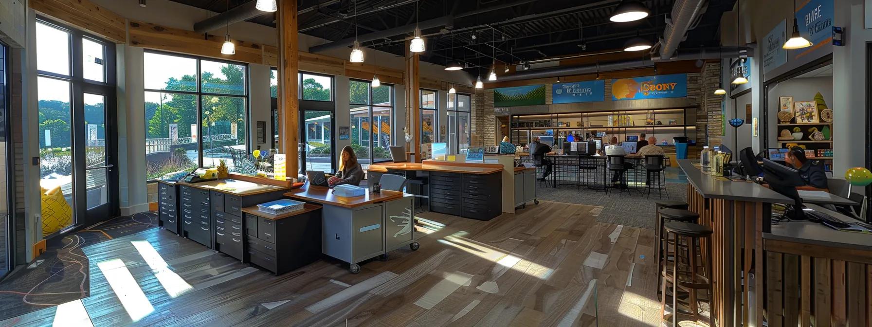 a dynamic office workspace showcases a diverse team collaborating over digital devices and open documents, strategically planning a seamless online reservation system for adventurous rafting trips in chattanooga.