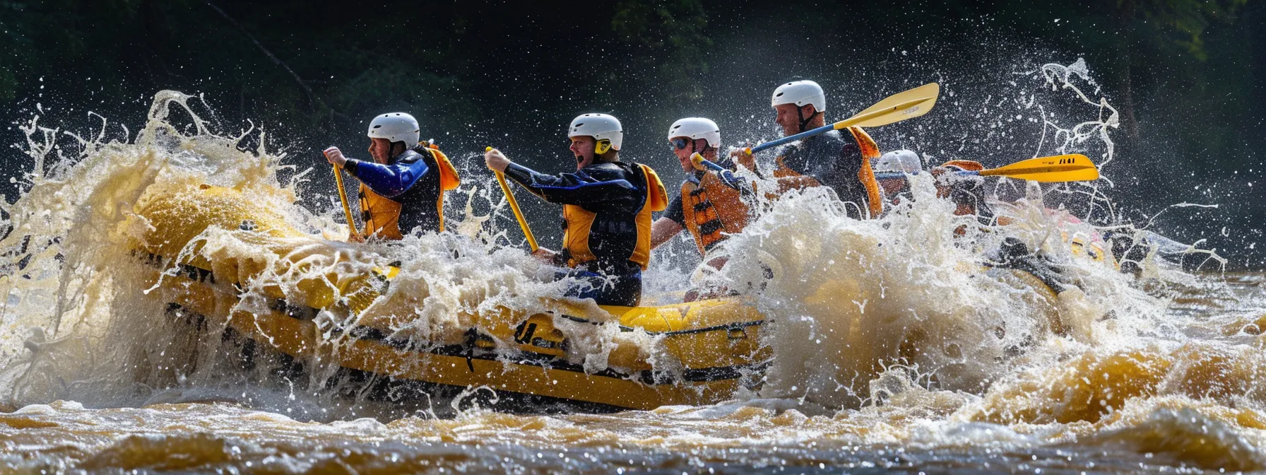 a dynamic scene showcasing skilled rafters navigating through turbulent class iv rapids on the ocoee river, with vibrant splashes of water and intense expressions highlighting the thrilling challenge of the adventure.