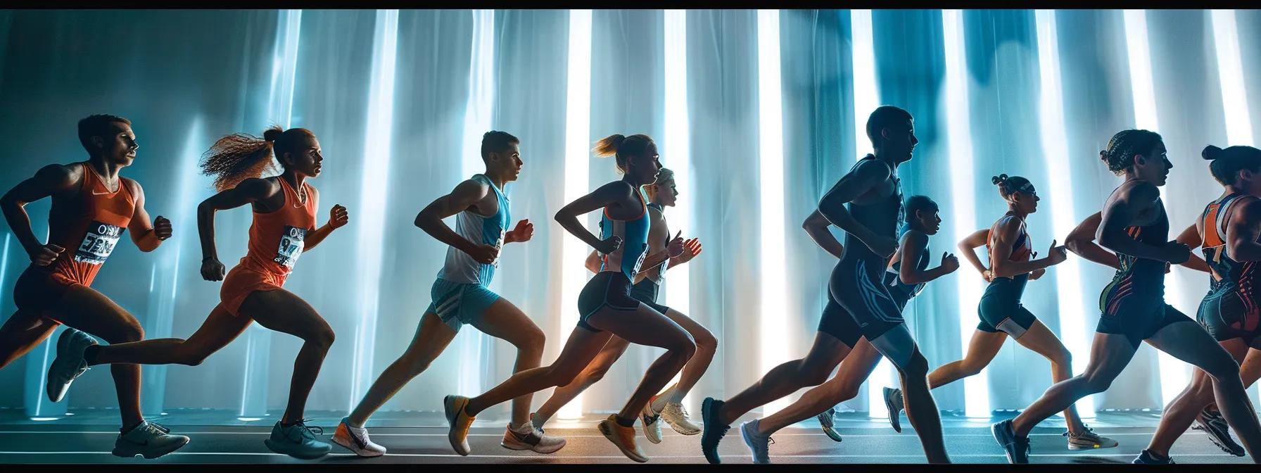a dynamic snapshot captures a diverse group of athletes in motion, their powerful strides and focused expressions reflecting the vital influence of bulk electrolytes on their performance and recovery.