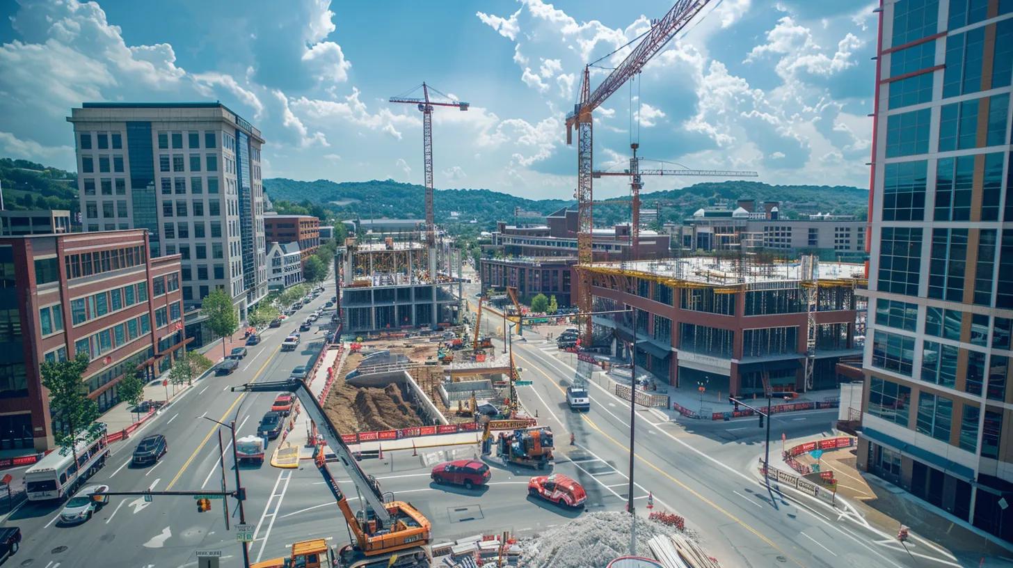 a dynamic urban construction site in knoxville showcases the blend of traditional building techniques and modern technology, with workers collaborating on innovative designs amidst towering cranes and scaffolding, emphasizing the city's commitment to sustainable development and community-driven infrastructure. a dynamic urban construction site in knoxville showcases the blend of traditional building techniques and modern technology, with workers collaborating on innovative designs amidst towering cranes and scaffolding, emphasizing the city's commitment to sustainable development and community-driven infrastructure.