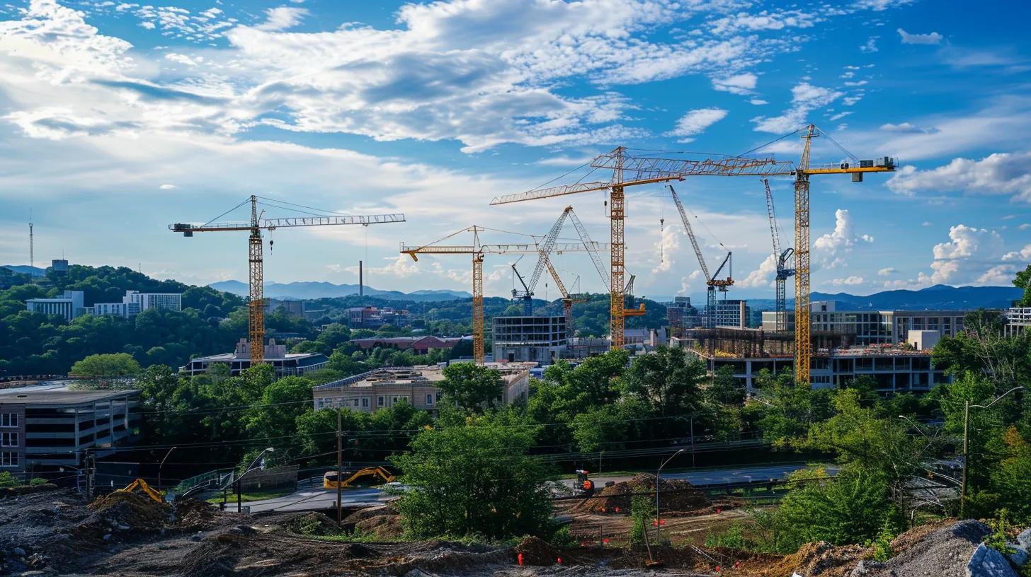 a dynamic urban construction site bustling with activity, showcasing cranes and workers diligently implementing advanced infrastructure projects under the backdrop of modern skyline developments, symbolizing knoxville's strategic investments in urban renewal. a dynamic urban construction site bustling with activity, showcasing cranes and workers diligently implementing advanced infrastructure projects under the backdrop of modern skyline developments, symbolizing knoxville's strategic investments in urban renewal.
