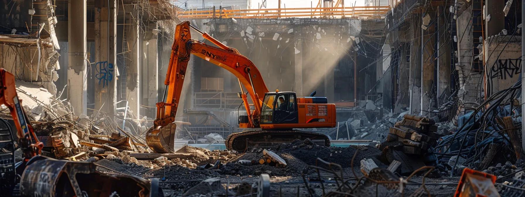 a dynamic urban construction site showcases a team of professionals overseeing the eco-friendly demolition of a pool, surrounded by machinery and recycled materials, underscoring the theme of sustainable environmental practices. a dynamic urban construction site showcases a team of professionals overseeing the eco-friendly demolition of a pool, surrounded by machinery and recycled materials, underscoring the theme of sustainable environmental practices.