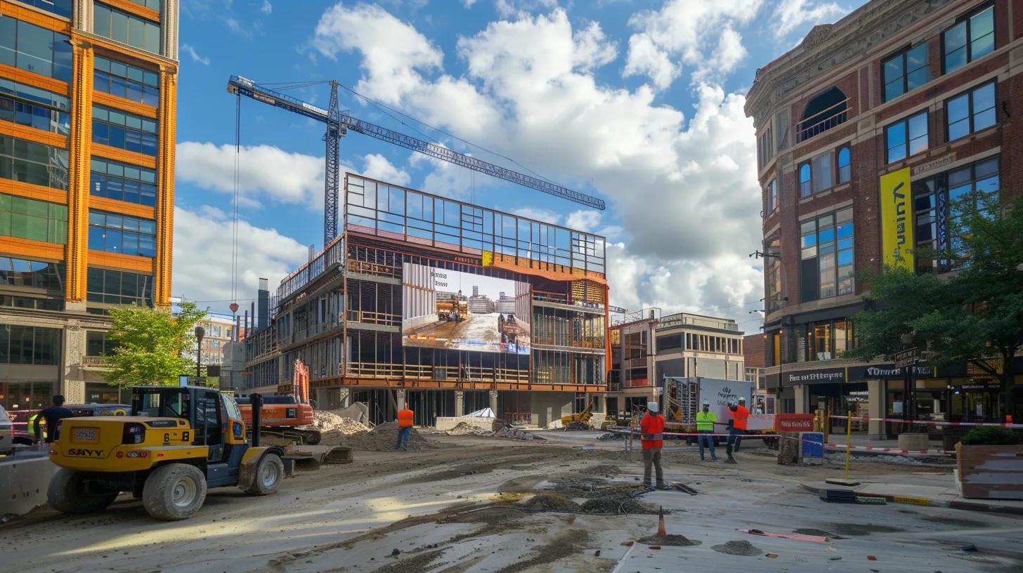 a dynamic urban construction site in downtown knoxville showcases a blend of modern technology and historic architecture, featuring project managers engaged in vibrant discussions while digital screens display real-time progress reports, highlighting the client-centric approach in commercial renovations. a dynamic urban construction site in downtown knoxville showcases a blend of modern technology and historic architecture, featuring project managers engaged in vibrant discussions while digital screens display real-time progress reports, highlighting the client-centric approach in commercial renovations.