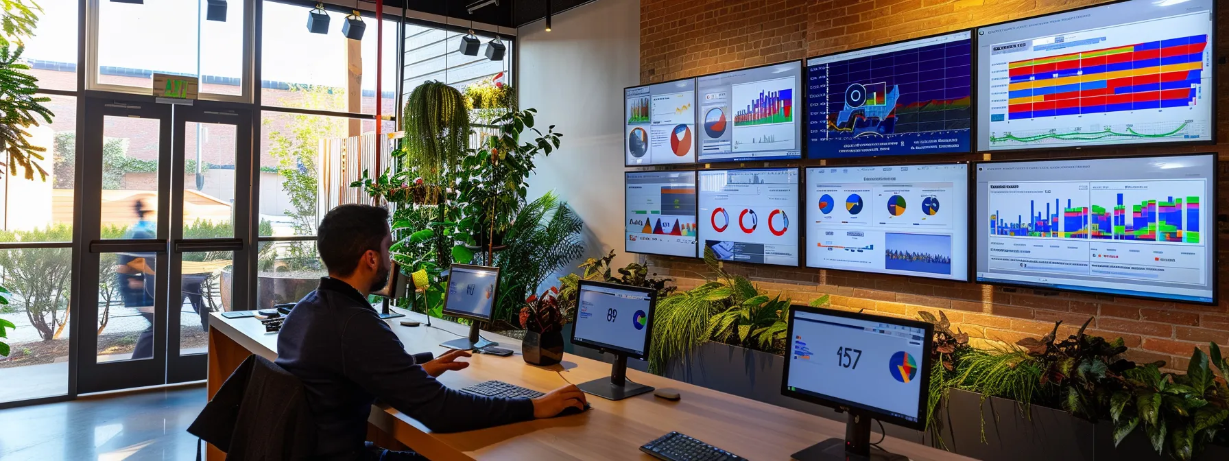 a dynamic urban office environment showcases a focused professional analyzing vibrant digital marketing analytics on multiple screens, highlighting the critical role of effective tracking in enhancing customer satisfaction and engagement. a dynamic urban office environment showcases a focused professional analyzing vibrant digital marketing analytics on multiple screens, highlighting the critical role of effective tracking in enhancing customer satisfaction and engagement.
