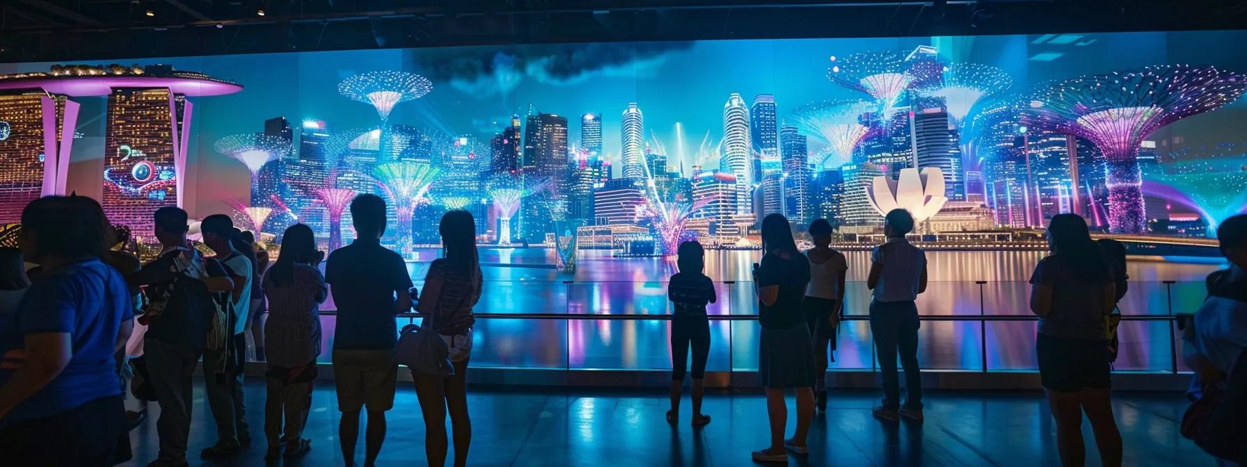 a dynamic urban scene in singapore showcases families and corporate teams engaged in immersive simulator experiences, seamlessly blending high-tech entertainment with cultural landmarks in a vibrant cityscape, reflecting the innovative spirit of budget-friendly tourism. a dynamic urban scene in singapore showcases families and corporate teams engaged in immersive simulator experiences, seamlessly blending high-tech entertainment with cultural landmarks in a vibrant cityscape, reflecting the innovative spirit of budget-friendly tourism.
