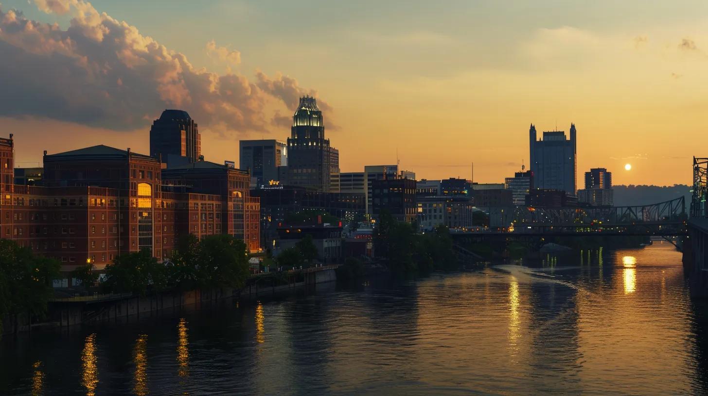 a dynamic urban skyline of knoxville, showcasing a blend of historic architecture and modern construction techniques, bathed in warm evening light, emphasizing the city's rich architectural legacy and innovative future. a dynamic urban skyline of knoxville, showcasing a blend of historic architecture and modern construction techniques, bathed in warm evening light, emphasizing the city's rich architectural legacy and innovative future.