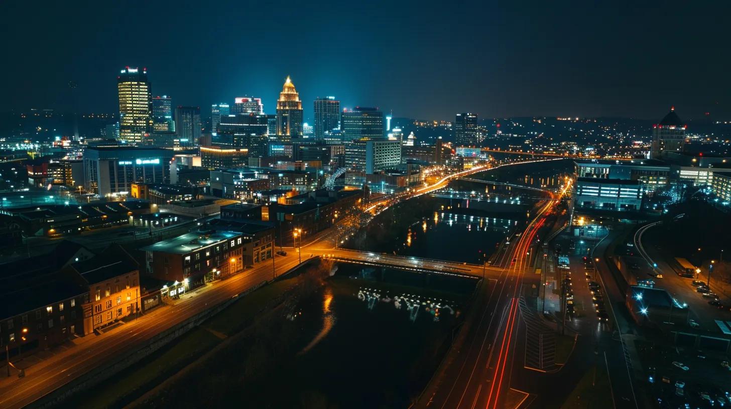 a dynamic urban skyline of knoxville showcases a blend of modern office parks and beautifully renovated historic buildings, illuminated by vibrant city lights, reflecting the innovative spirit and rich cultural heritage of the area. a dynamic urban skyline of knoxville showcases a blend of modern office parks and beautifully renovated historic buildings, illuminated by vibrant city lights, reflecting the innovative spirit and rich cultural heritage of the area.