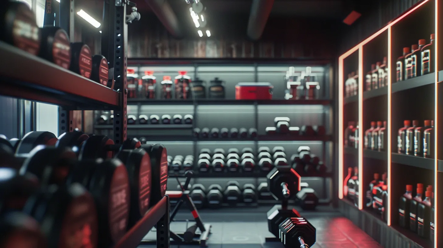 a dynamic, well-equipped gym interior showcases a muscular athlete confidently lifting weights, with an array of sarms prominently displayed on a sleek, modern shelf, highlighting their role in muscle gain and performance enhancement. a dynamic, well-equipped gym interior showcases a muscular athlete confidently lifting weights, with an array of sarms prominently displayed on a sleek, modern shelf, highlighting their role in muscle gain and performance enhancement.
