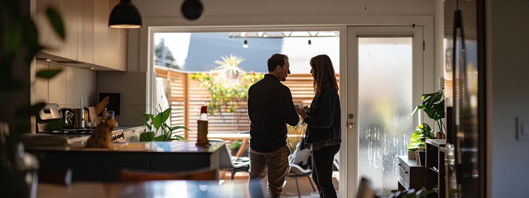 a first-time homebuyer examining a property with a home inspector in sunny bridgeland, showcasing the detailed assessment process before confidently making an offer. a first-time homebuyer examining a property with a home inspector in sunny bridgeland, showcasing the detailed assessment process before confidently making an offer.