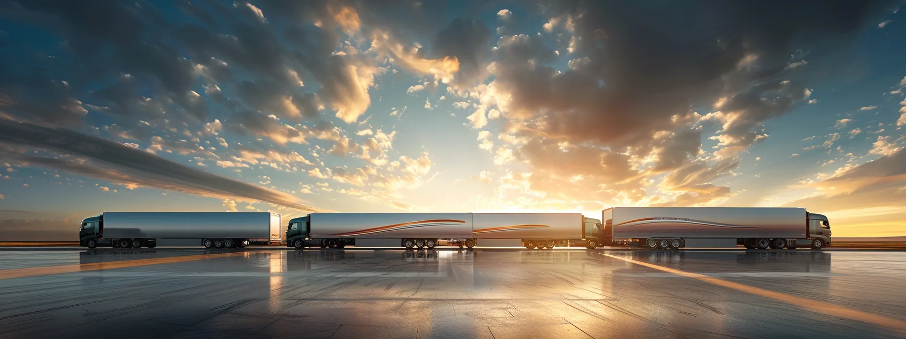 a fleet of sleek, modern refrigerated trucks and vans gleam under the midday sun, their smooth lines accentuated by vibrant branding and the striking contrast of gleaming metal against a vibrant blue sky. a fleet of sleek, modern refrigerated trucks and vans gleam under the midday sun, their smooth lines accentuated by vibrant branding and the striking contrast of gleaming metal against a vibrant blue sky.