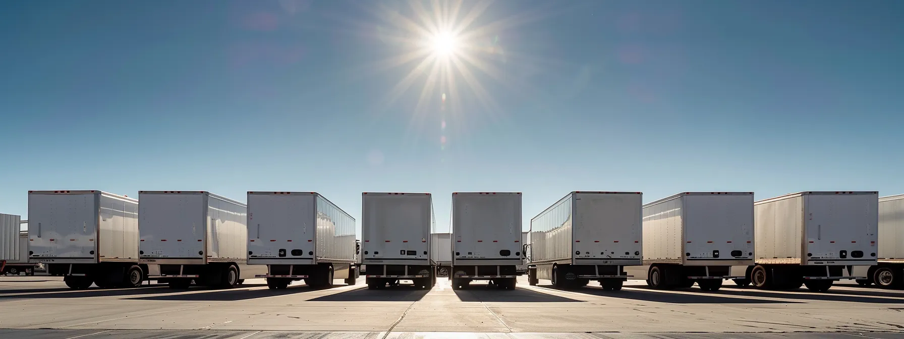 a fleet of sleek, shiny refrigerated trucks and vans glistens under the bright sunlight, showcasing their robust build and vibrant cooling aesthetics against a clear blue sky. a fleet of sleek, shiny refrigerated trucks and vans glistens under the bright sunlight, showcasing their robust build and vibrant cooling aesthetics against a clear blue sky.