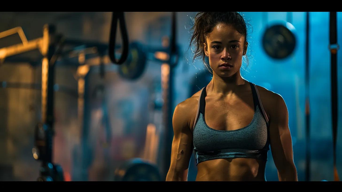 a focused athlete in quality crossfit footwear stands confidently on a gym floor, surrounded by well-maintained equipment and protective gear, embodying strength and safety in dynamic fitness training. a focused athlete in quality crossfit footwear stands confidently on a gym floor, surrounded by well-maintained equipment and protective gear, embodying strength and safety in dynamic fitness training.