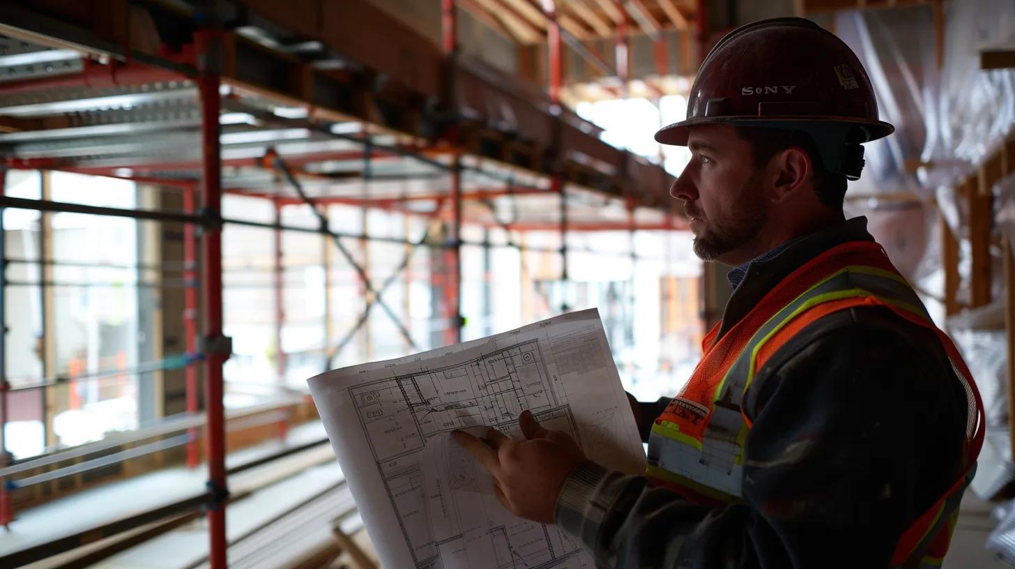 A construction manager reviews blueprints on-site, emphasizing the importance of maintaining quality standards and resolving challenges in home building. A construction manager reviews blueprints on-site, emphasizing the importance of maintaining quality standards and resolving challenges in home building.