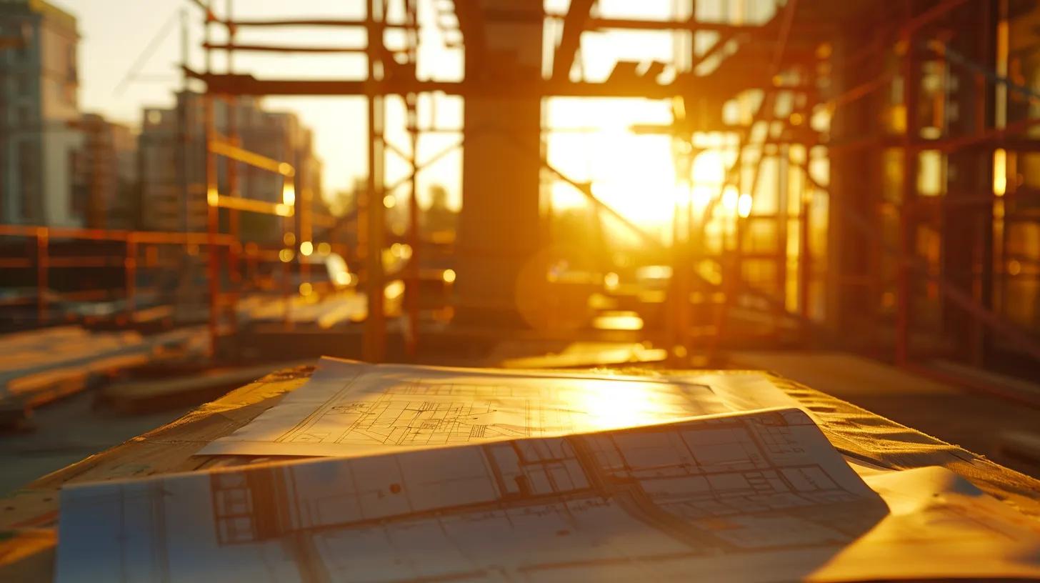 a focused construction site scene showcases a sturdy blueprint on a table, illuminated by warm afternoon light, symbolizing the clarity and precision needed in establishing project objectives for successful home building. a focused construction site scene showcases a sturdy blueprint on a table, illuminated by warm afternoon light, symbolizing the clarity and precision needed in establishing project objectives for successful home building.