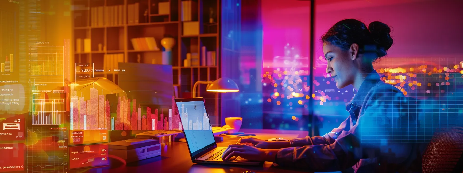 a focused office environment features a small business owner analyzing digital analytics on a sleek laptop, surrounded by vibrant visual charts highlighting keyword strategies that drive online growth and revenue enhancement. a focused office environment features a small business owner analyzing digital analytics on a sleek laptop, surrounded by vibrant visual charts highlighting keyword strategies that drive online growth and revenue enhancement.