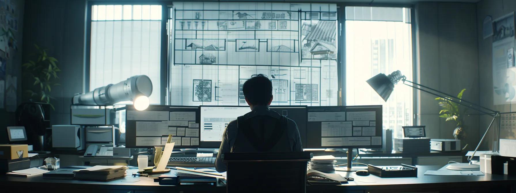 a focused office scene features a professional analyzing a detailed report on roof repair costs versus insurance estimates, with charts and documents spread across a sleek desk under bright overhead lighting. a focused office scene features a professional analyzing a detailed report on roof repair costs versus insurance estimates, with charts and documents spread across a sleek desk under bright overhead lighting.