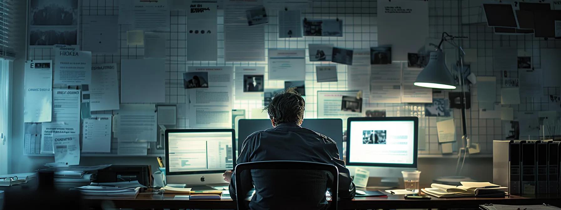 a focused office scene featuring a business professional reviewing a detailed contract with a web designer, surrounded by digital design mock-ups and strategic planning documents, highlighting the importance of transparency and clear project specifications in cost-effective web design.