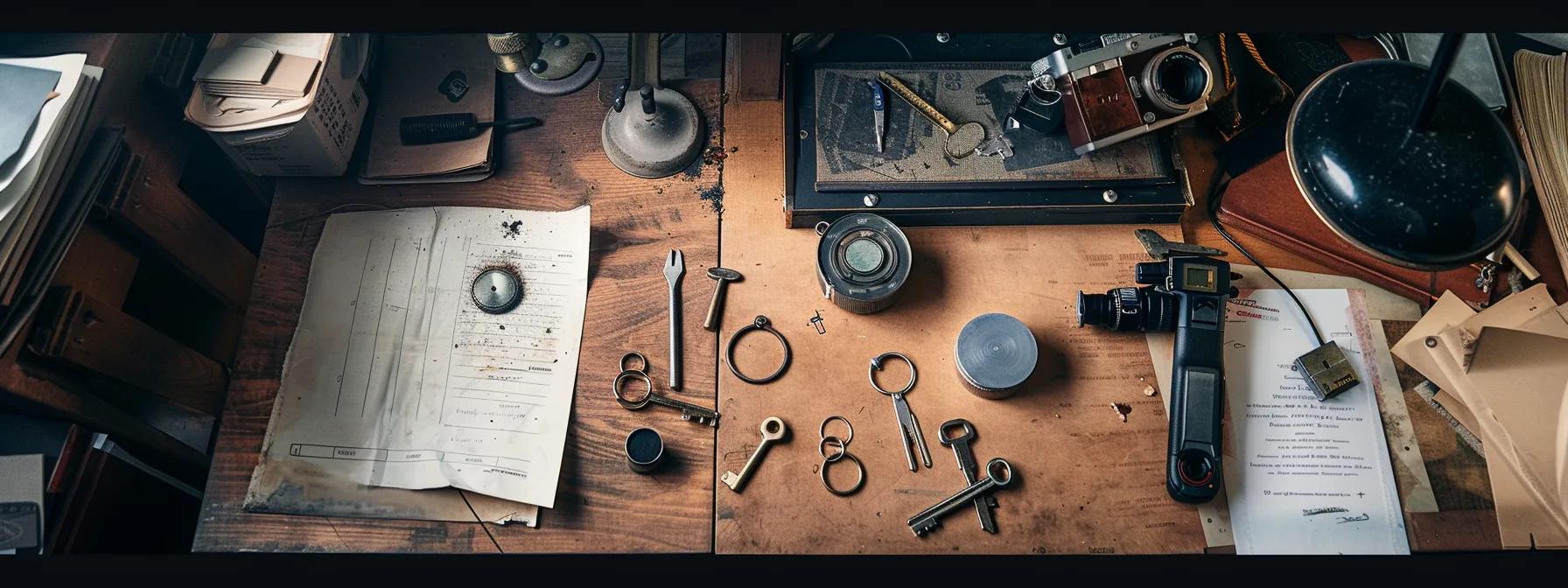 a focused office scene showcases a cluttered workspace where a determined individual examines a broken key with a diy repair kit, surrounded by various tools and notary documents, emphasizing the resourceful approach to minor locksmith issues. a focused office scene showcases a cluttered workspace where a determined individual examines a broken key with a diy repair kit, surrounded by various tools and notary documents, emphasizing the resourceful approach to minor locksmith issues.