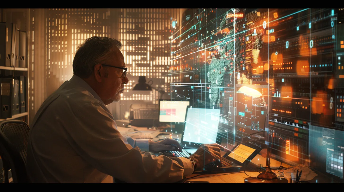 a focused office scene showcases a cybersecurity expert intently analyzing a digital security dashboard filled with vibrant graphs and alerts, highlighting the critical measures for protecting wordpress websites against potential threats. a focused office scene showcases a cybersecurity expert intently analyzing a digital security dashboard filled with vibrant graphs and alerts, highlighting the critical measures for protecting wordpress websites against potential threats.
