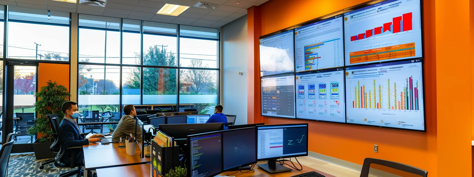 a focused office setting showcases a digital marketing team analyzing performance metrics and budget allocations on sleek monitors, illuminated by strategic lighting that highlights the vibrant graphs and data, emphasizing the importance of optimized ad budget management in achieving google ads success.