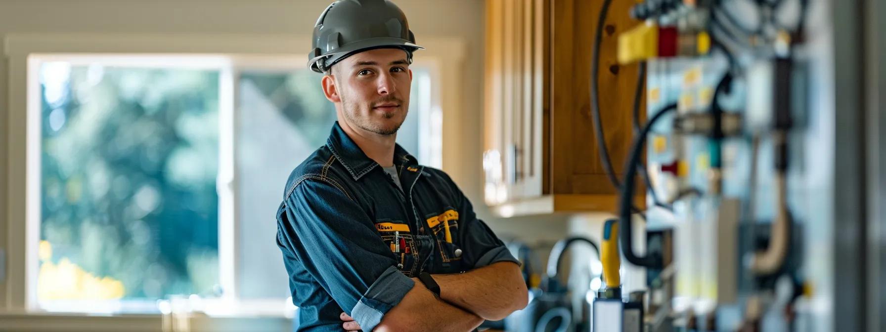 a focused, professional electrician stands confidently in a modern cape cod home, surrounded by neatly organized tools and equipment, while reviewing licensing and compliance documents that emphasize the commitment to safe and quality electrical services. a focused, professional electrician stands confidently in a modern cape cod home, surrounded by neatly organized tools and equipment, while reviewing licensing and compliance documents that emphasize the commitment to safe and quality electrical services.