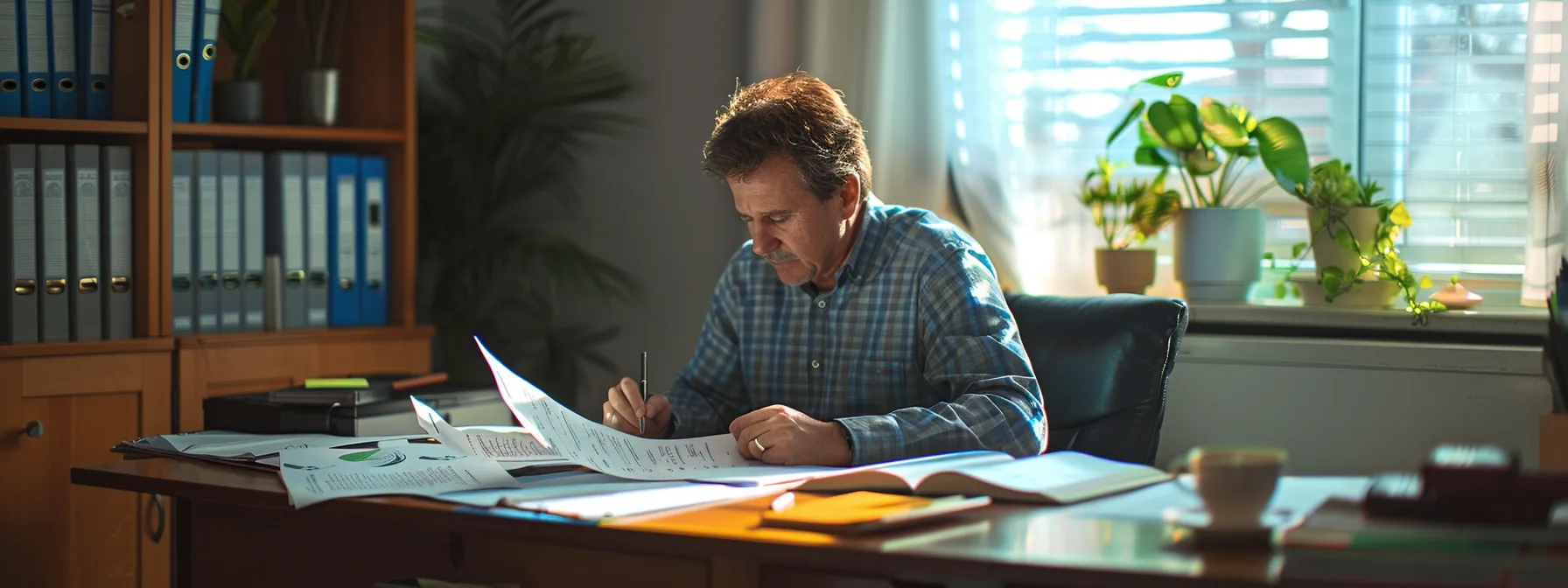 a focused, realistic office setting features a thoughtful individual reviewing financial documents related to solar energy tax credits, surrounded by charts and graphs illustrating potential savings and state incentives. a focused, realistic office setting features a thoughtful individual reviewing financial documents related to solar energy tax credits, surrounded by charts and graphs illustrating potential savings and state incentives.