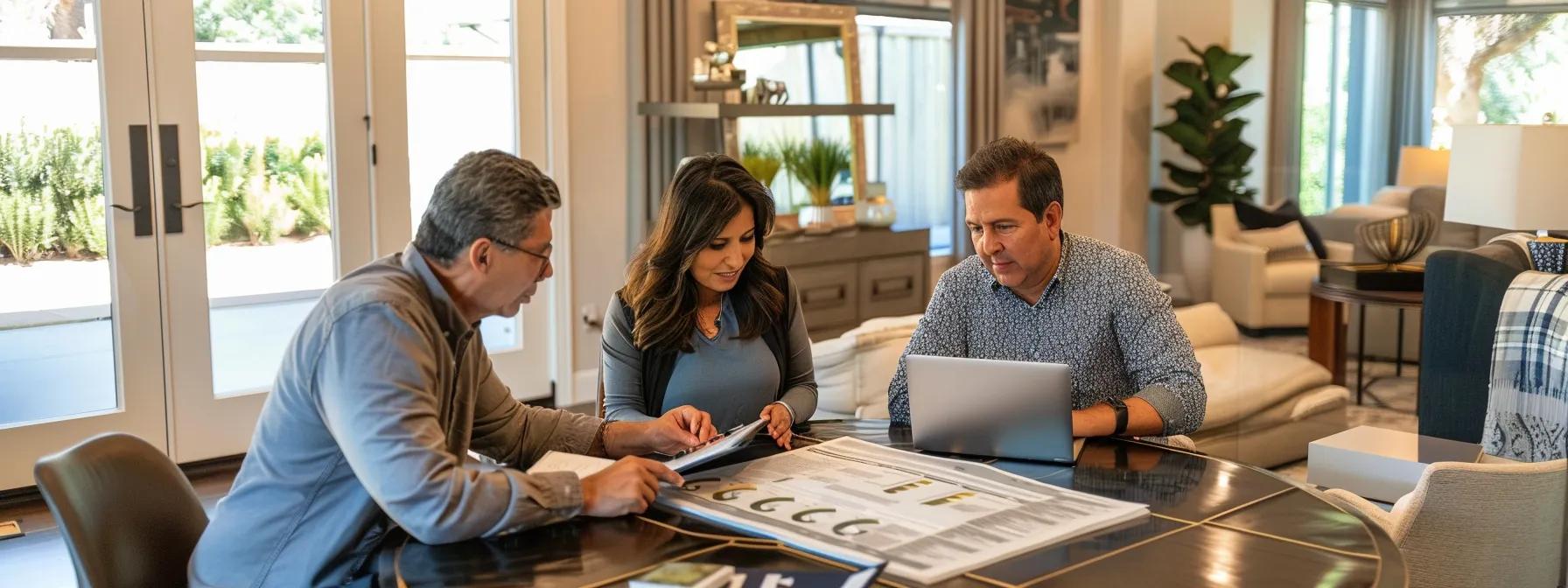 a focused scene inside a modern, well-lit office shows a diverse group of homeowners intently discussing a detailed roofing inspection report laid out on a sleek conference table, with laptops and notepads open, emphasizing the decision-making process following their free estimate. a focused scene inside a modern, well-lit office shows a diverse group of homeowners intently discussing a detailed roofing inspection report laid out on a sleek conference table, with laptops and notepads open, emphasizing the decision-making process following their free estimate.