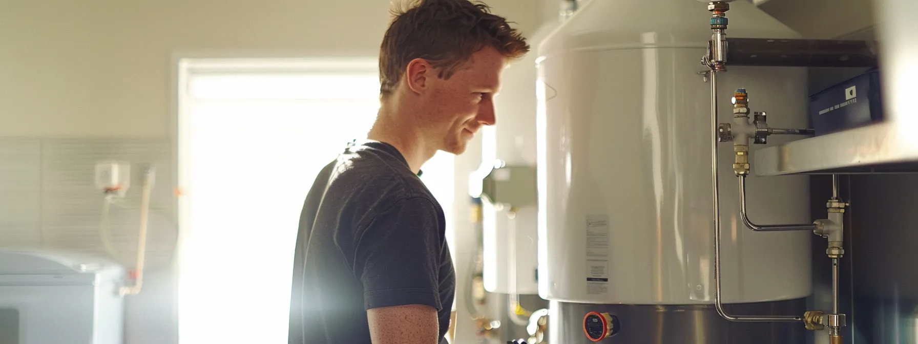 a focused technician inspects a sophisticated solar hot water system in a modern helensvale home, highlighted by diagnostic tools and clear indications of water temperature readings against a clean, well-lit indoor environment. a focused technician inspects a sophisticated solar hot water system in a modern helensvale home, highlighted by diagnostic tools and clear indications of water temperature readings against a clean, well-lit indoor environment.