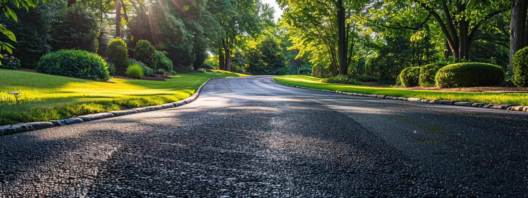 a fresh asphalt driveway glistens under the warm sun, showcasing its smooth, dark surface seamlessly integrated with vibrant green landscaping, symbolizing the durability and aesthetic appeal of asphalt paving for beckley homeowners. a fresh asphalt driveway glistens under the warm sun, showcasing its smooth, dark surface seamlessly integrated with vibrant green landscaping, symbolizing the durability and aesthetic appeal of asphalt paving for beckley homeowners.