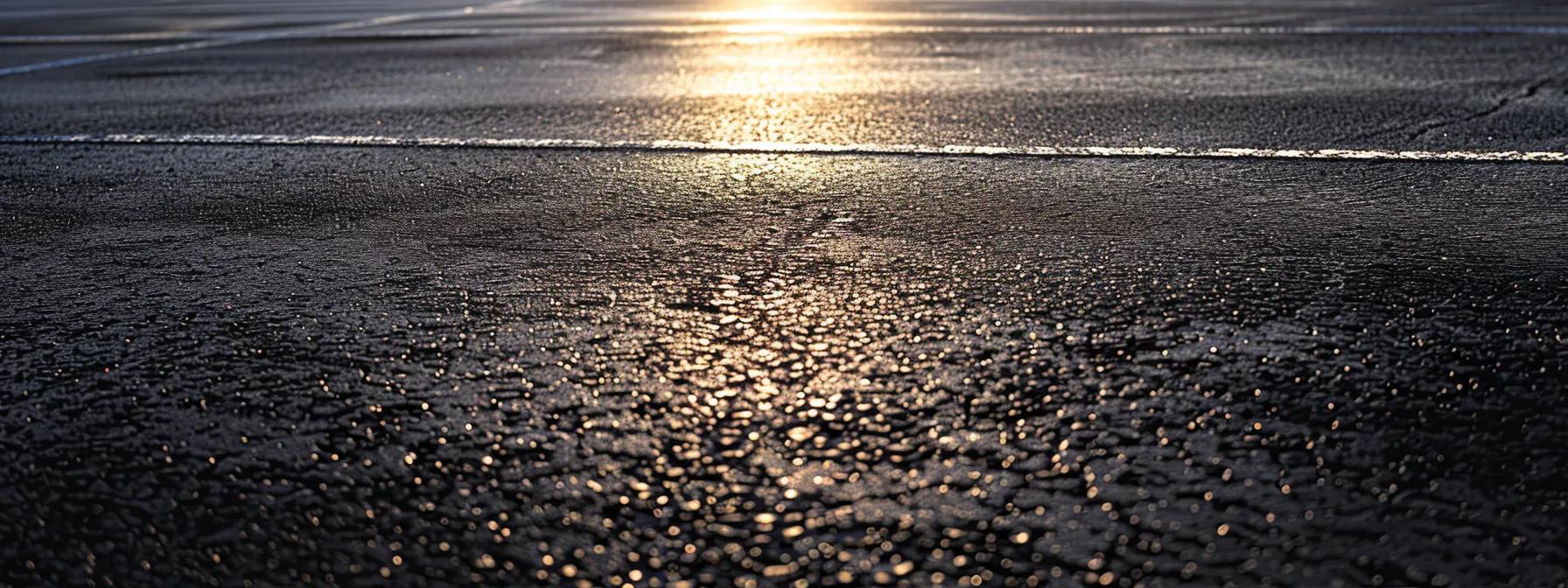 a freshly sealed asphalt parking lot glistens under the sun, showcasing its smooth, dark surface and vibrant, freshly painted lines. a freshly sealed asphalt parking lot glistens under the sun, showcasing its smooth, dark surface and vibrant, freshly painted lines.