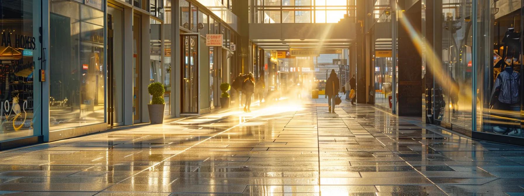 a gleaming retail storefront sparkles under the sunlight, showcasing the dramatic effects of a recent commercial pressure washing service. a gleaming retail storefront sparkles under the sunlight, showcasing the dramatic effects of a recent commercial pressure washing service.