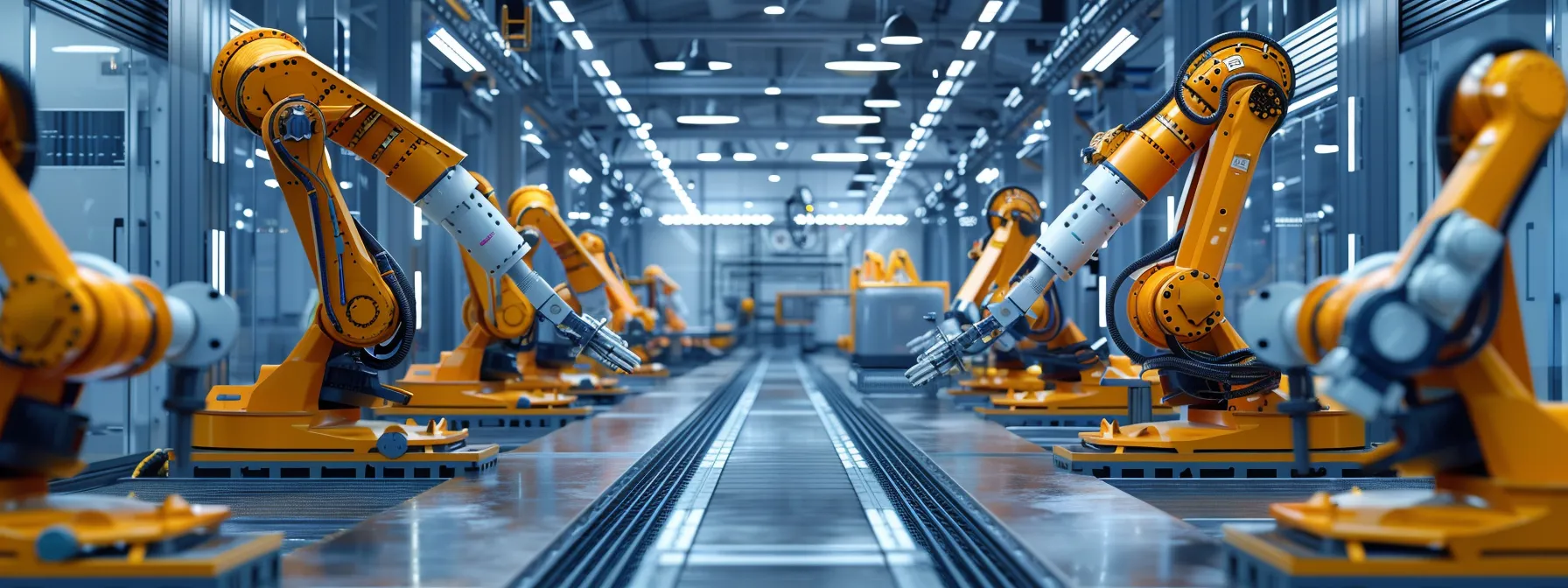 a high-tech manufacturing floor bustling with sleek robotic systems and digital interfaces visualizing production data, highlighting the integration of advanced nlp technology for enhanced efficiency and modern operational workflows.