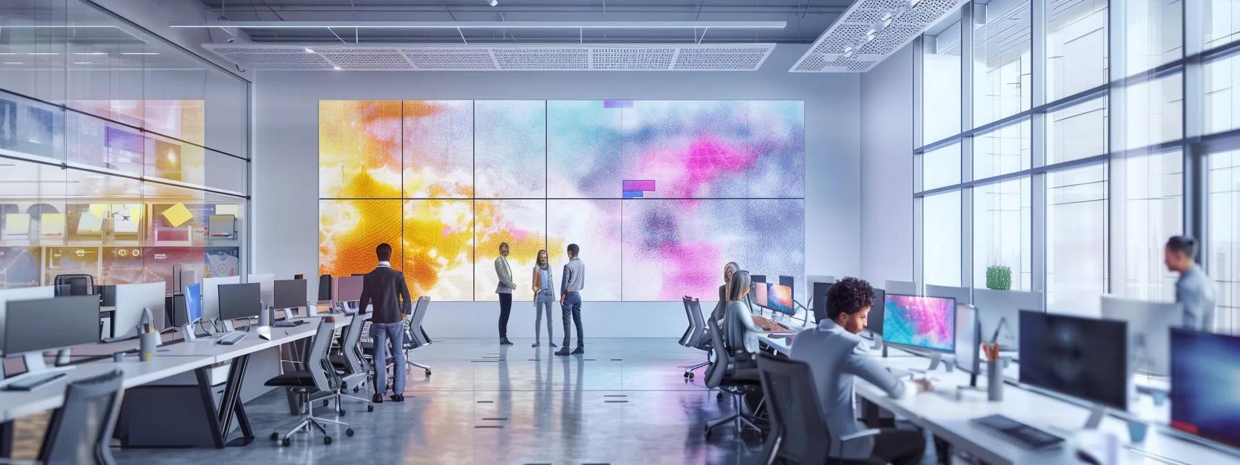 a high-tech office environment featuring a large digital display showcasing interactive 3d solar resource maps, with diverse professionals collaborating around modern workstations, embodying the future of innovative solar forecasting and mapping technologies. a high-tech office environment featuring a large digital display showcasing interactive 3d solar resource maps, with diverse professionals collaborating around modern workstations, embodying the future of innovative solar forecasting and mapping technologies.