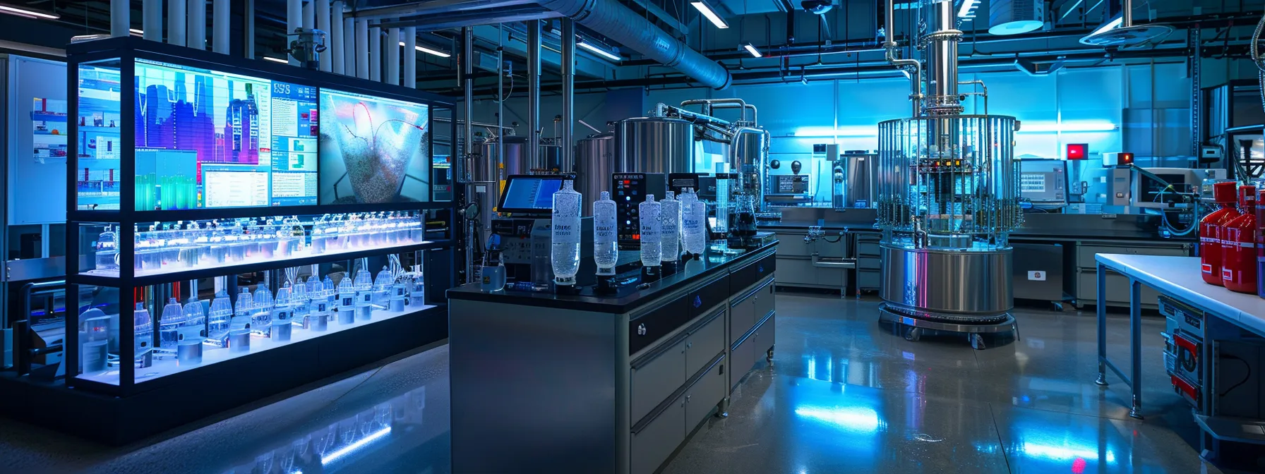 a high-tech urban laboratory filled with advanced soil remediation equipment, including bioremediation systems and soil vapor extraction machinery, showcases innovative technologies actively monitoring and processing contaminated soil samples against a backdrop of digital displays and data visualizations.